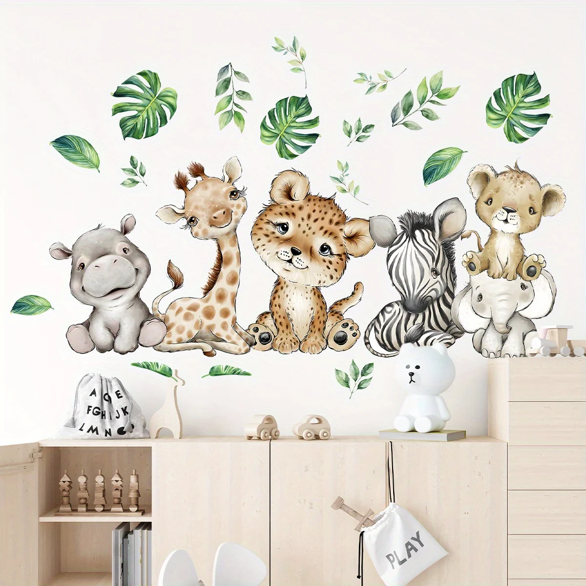Baby Nursery Wallpaper - 1PC Cartoon Cute Hippo Tiger Elephant