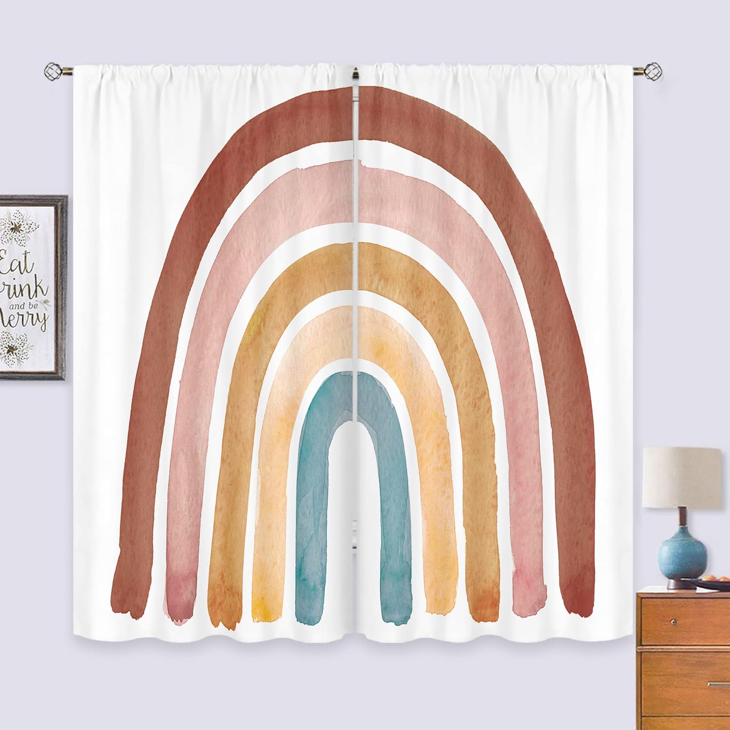 Baby Nursery Vintage Decor - Kids Boho Rainbow Curtains for Baby