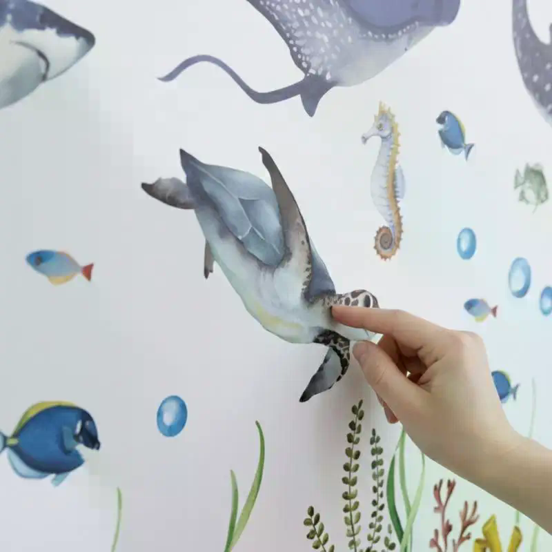 Baby Nursery Wallpaper - Ocean Life Wall Decals Watercolor Sharks