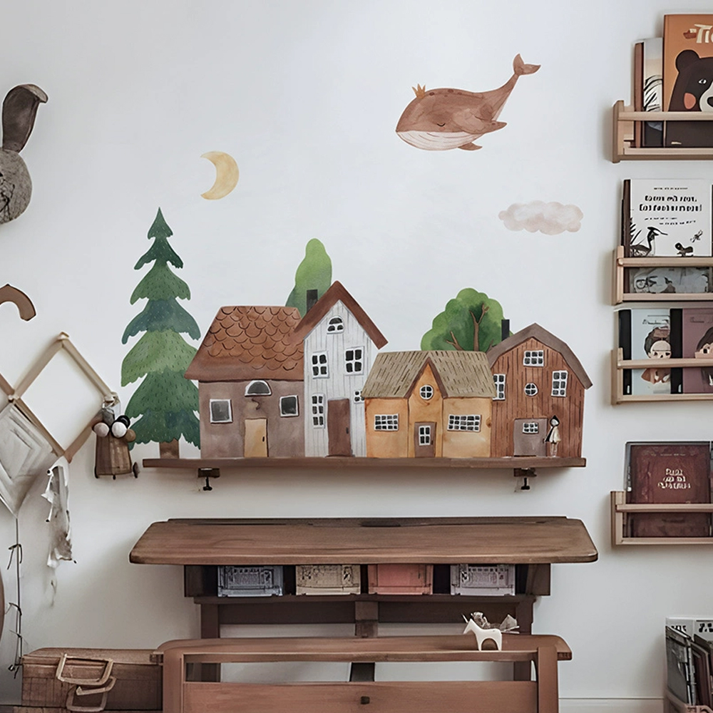 Baby Nursery Wall Decor - Fabric Cartoon Forest Vintage Town Wall