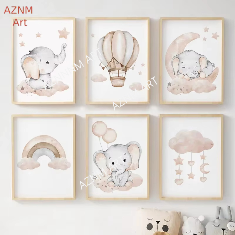 Elephant Balloon Rainbow Moon  - Baby Nursery Wall Decor recension och pris