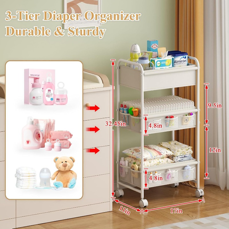 3-Tier Rolling Diaper Cart, Mu - Baby Nursery Cart recension och pris