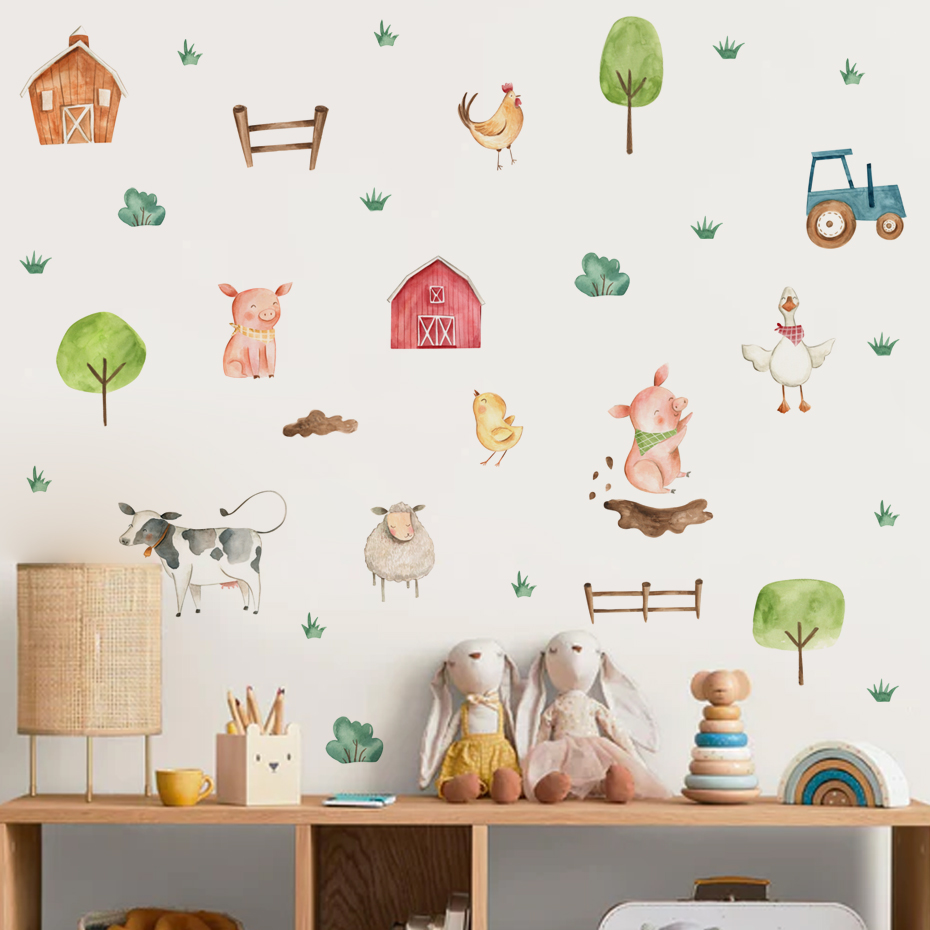 Boho Watercolor Cute Farm Anim - Baby Nursery Decals recension och pris