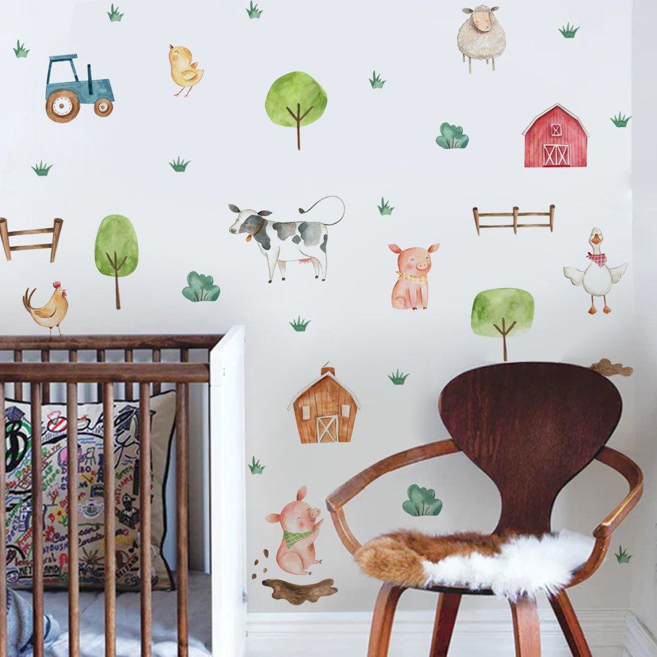 Boho Watercolor Cute Farm Anim - Baby Nursery Decals recension och pris