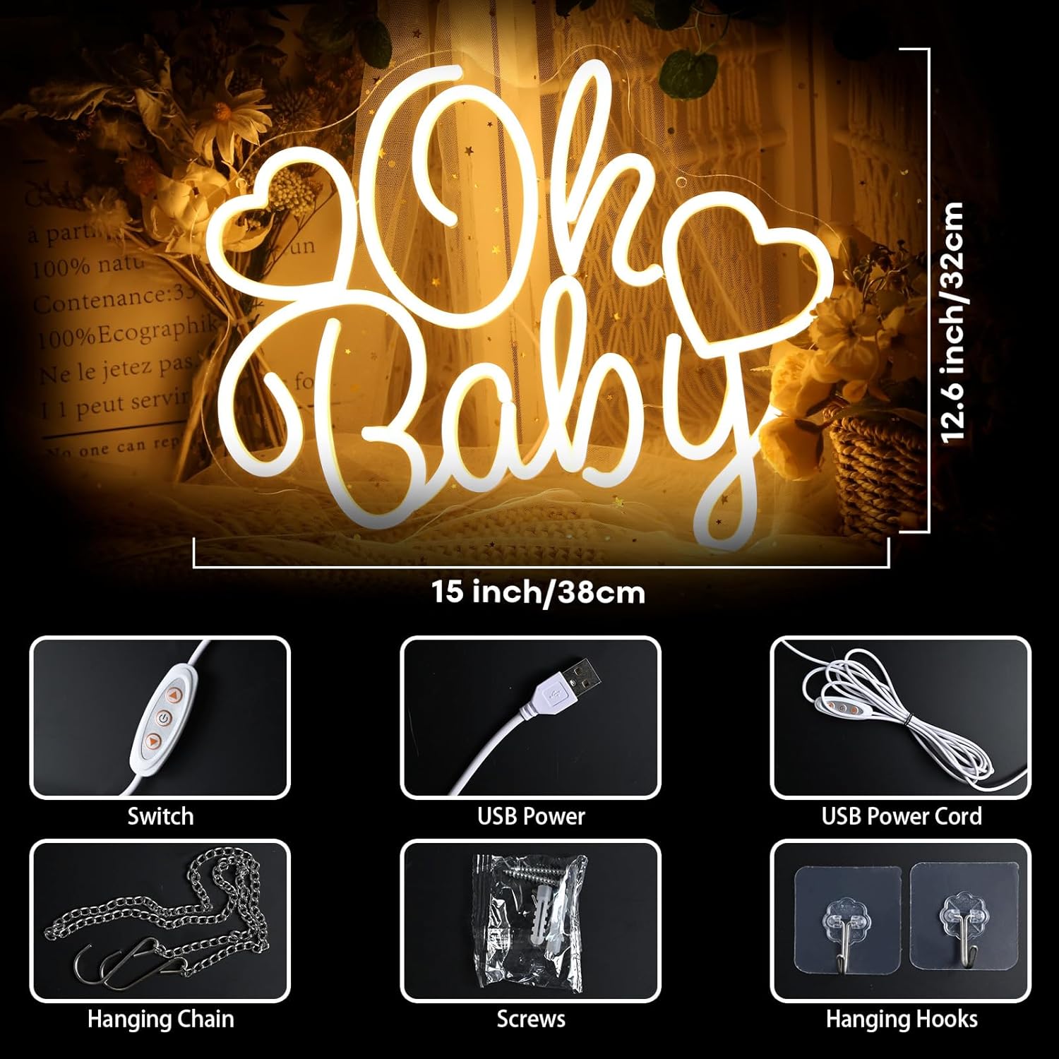 Oh Baby Neon Sign LED Marquee  - Baby Nursery Wall Lights recension och pris