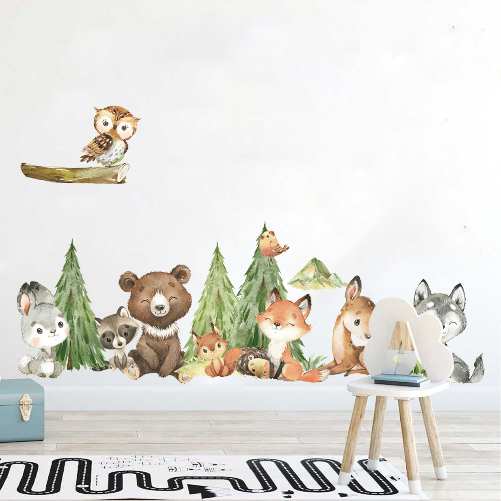 Cartoon Watercolor  Forest Ani - Baby Nursery Wallpaper recension och pris