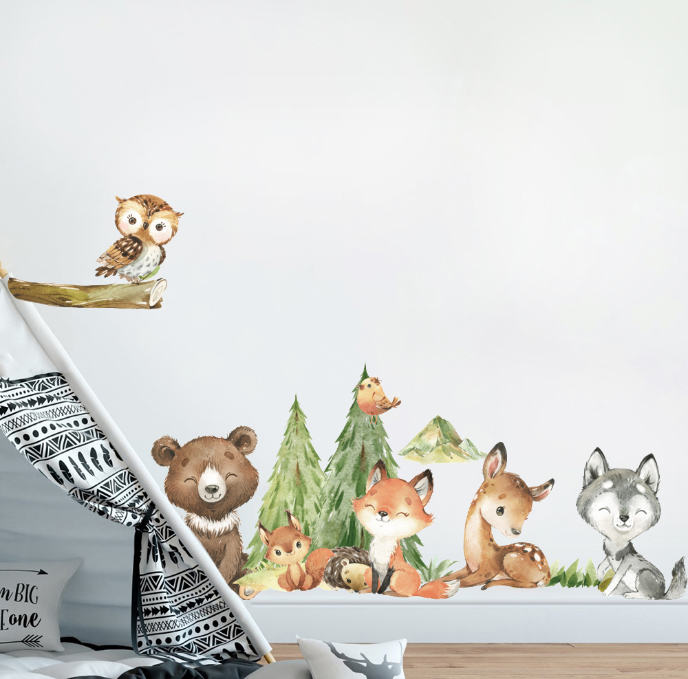 Cartoon Watercolor  Forest Ani - Baby Nursery Wallpaper recension och pris