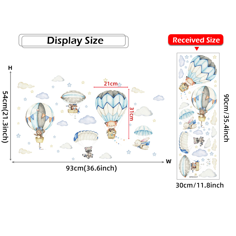 Cartoon Cute Animals Hot Air B - Baby Nursery Wallpaper recension och pris