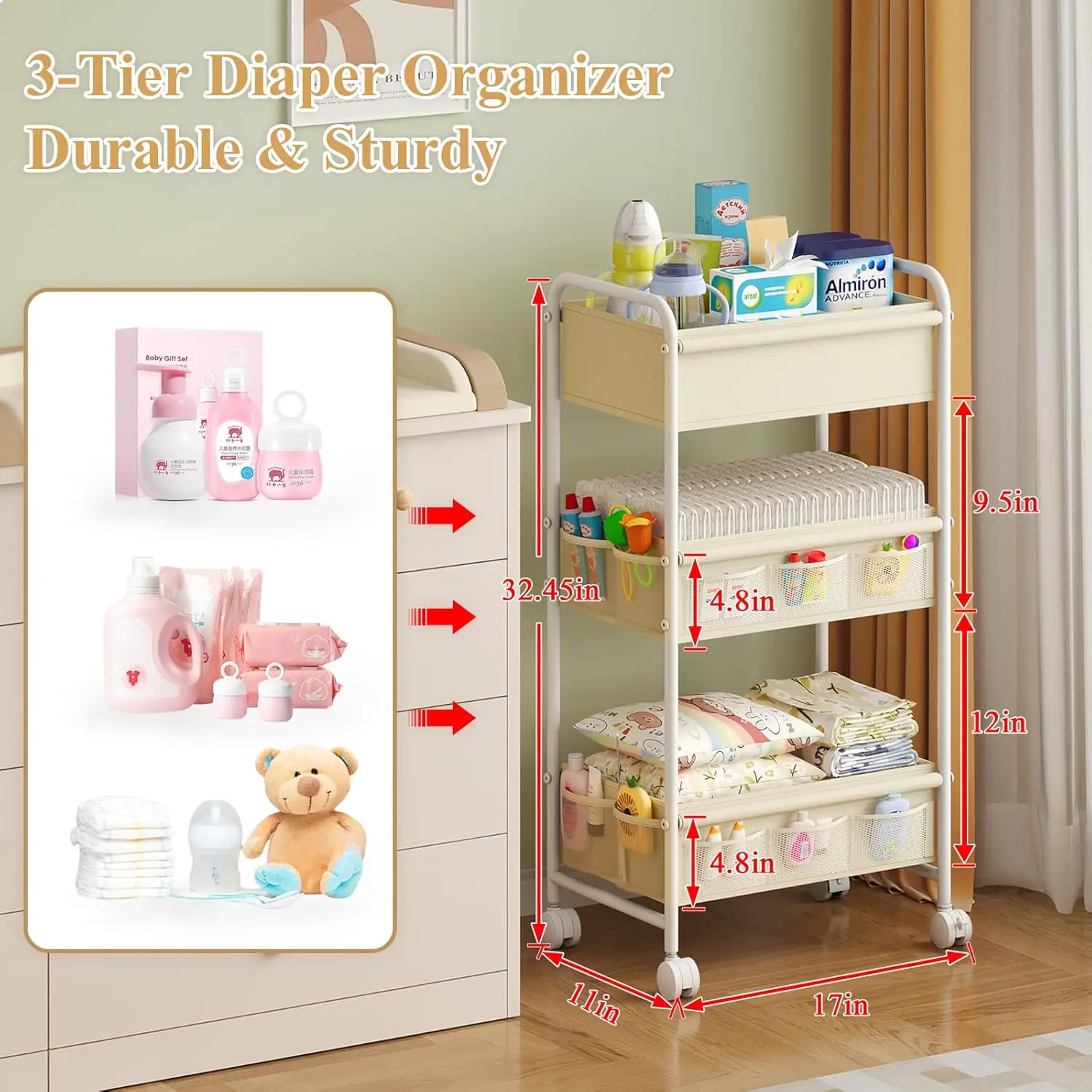 3 Tier Baby Diaper Caddy Cart  - Baby Nursery Cart recension och pris
