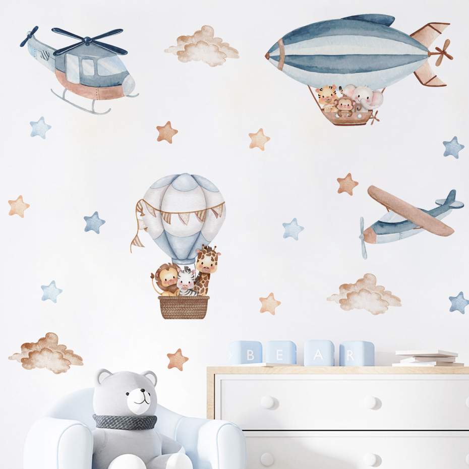 Watercolor Animals Hot Air Bal - Baby Nursery Decals recension och pris
