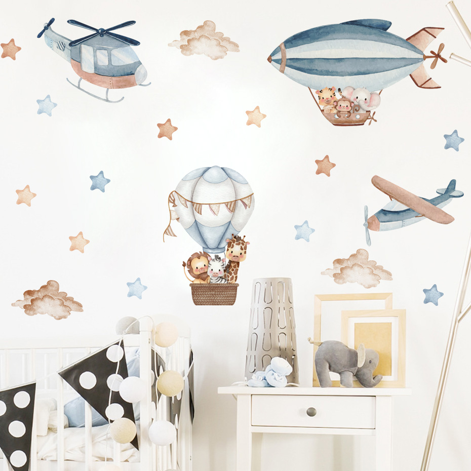 Watercolor Animals Hot Air Bal - Baby Nursery Decals recension och pris