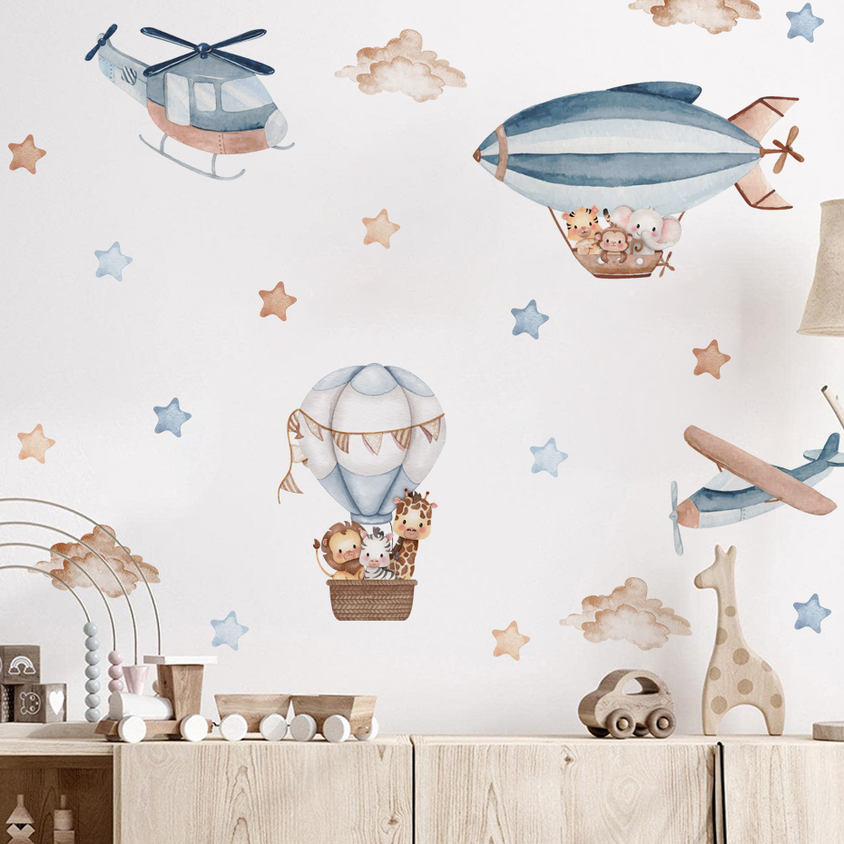 Watercolor Animals Hot Air Bal - Baby Nursery Decals recension och pris