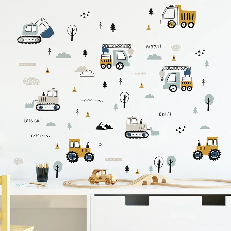 Hand Drawn Cute Cars Cargo Tru - Baby Nursery Wallpaper recension och pris