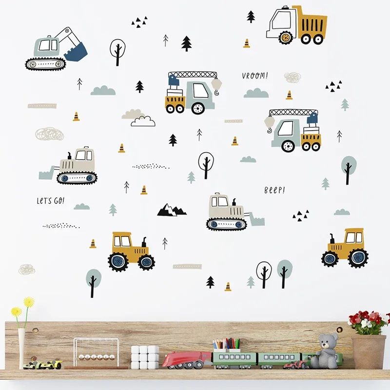 Hand Drawn Cute Cars Cargo Tru - Baby Nursery Wallpaper recension och pris