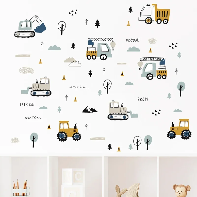 Hand Drawn Cute Cars Cargo Tru - Baby Nursery Wallpaper recension och pris